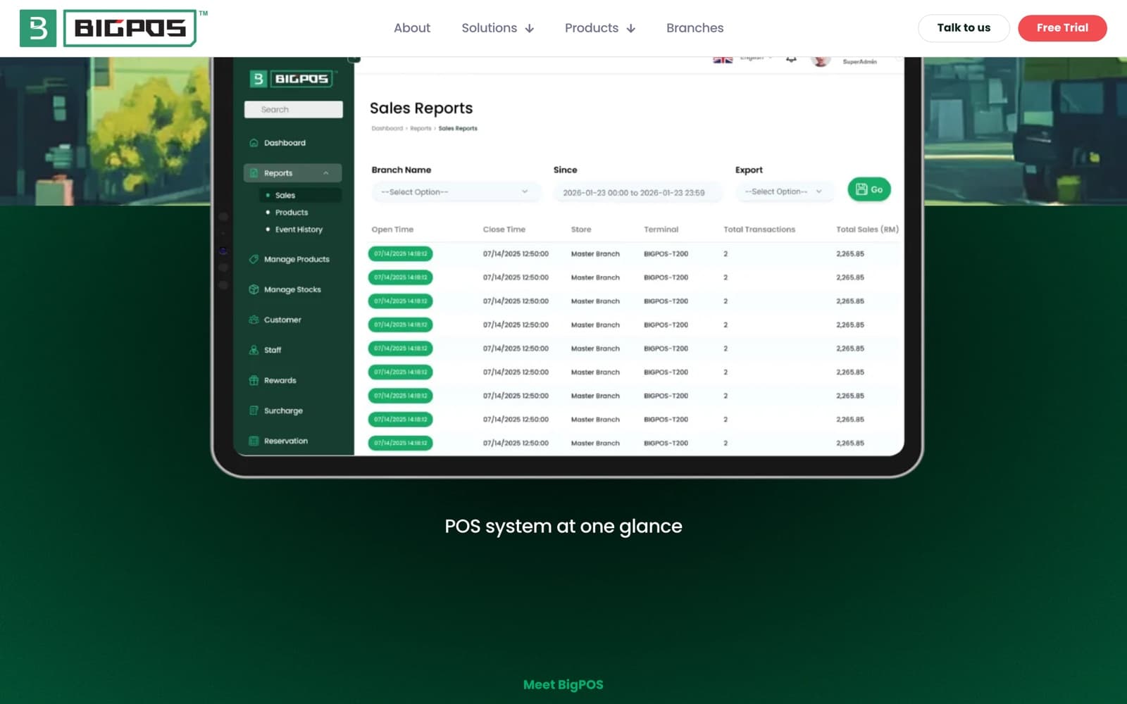 BigPOS website (pos system, restaurant and retail), section 1 of the homepage