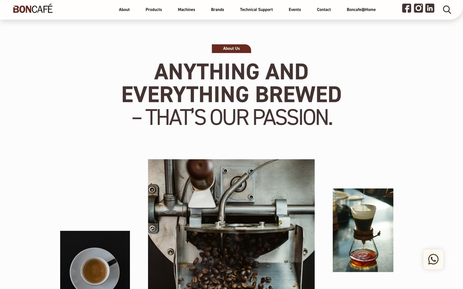 Boncafe website (coffee supplier), section 1 of the homepage
