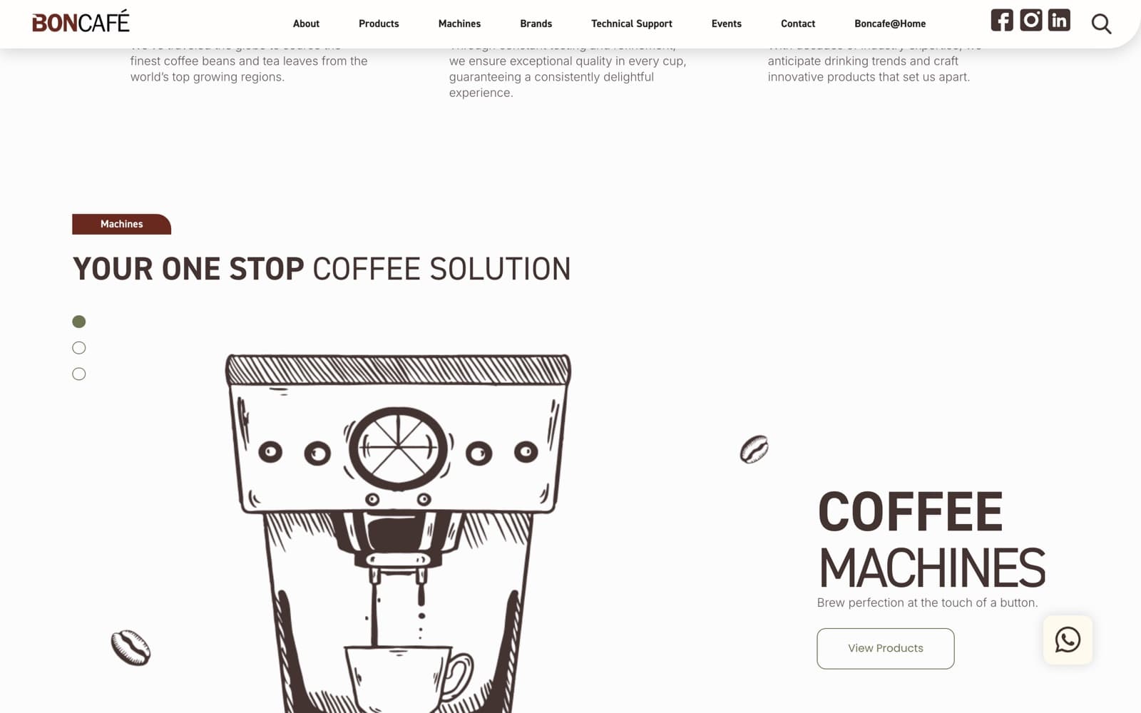 Boncafe website (coffee supplier), section 2 of the homepage