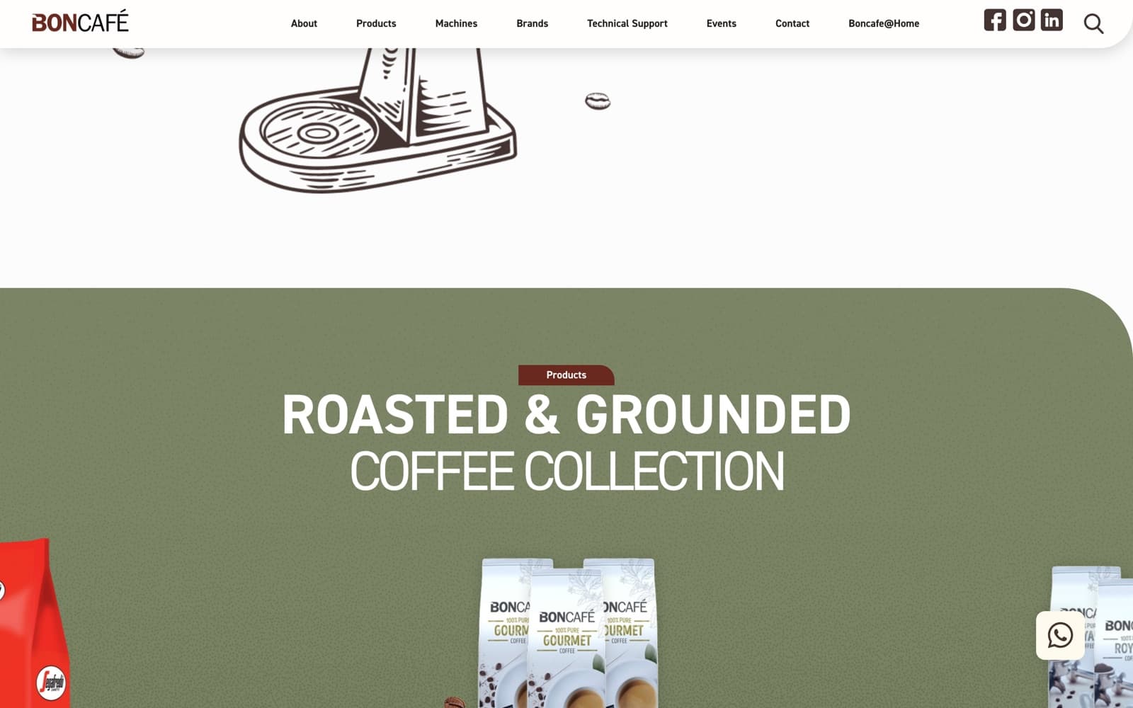 Boncafe website (coffee supplier), section 3 of the homepage