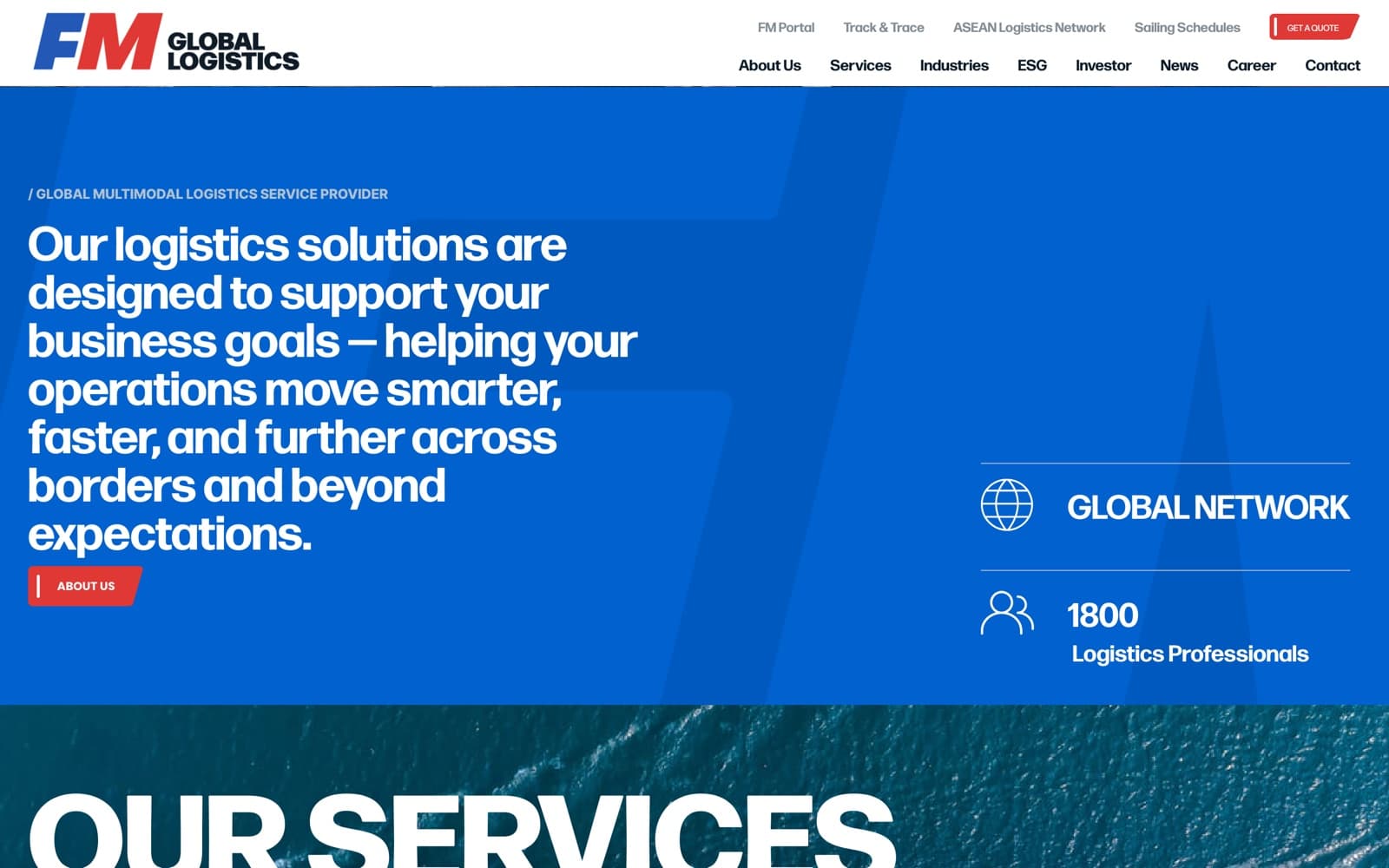 FM Global Logistics website (logistics group), section 1 of the homepage