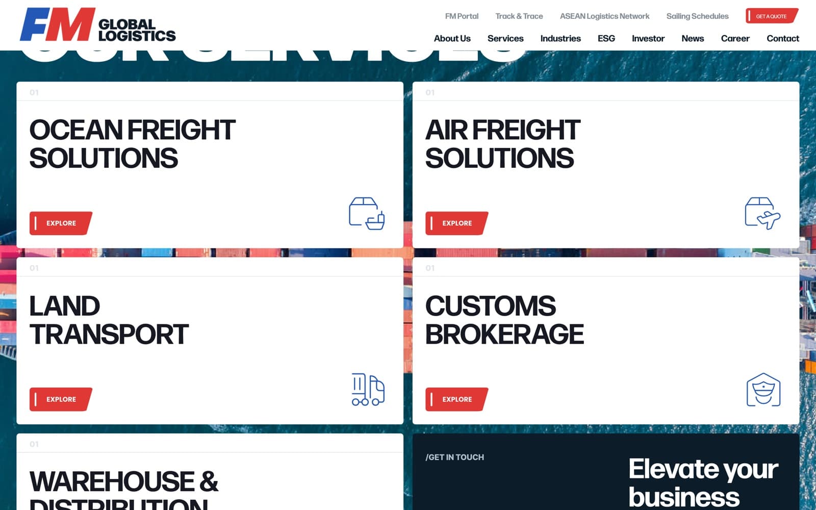 FM Global Logistics website (logistics group), section 2 of the homepage