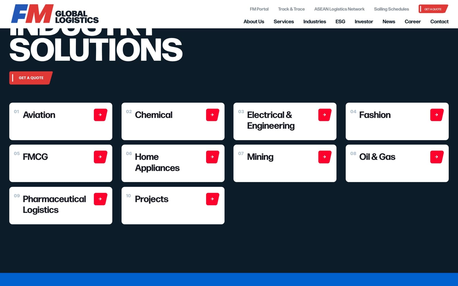 FM Global Logistics website (logistics group), section 3 of the homepage