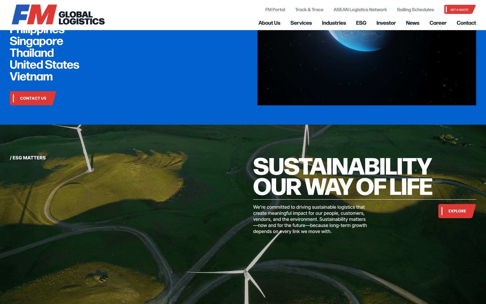 FM Global Logistics website (logistics group), section 4 of the homepage