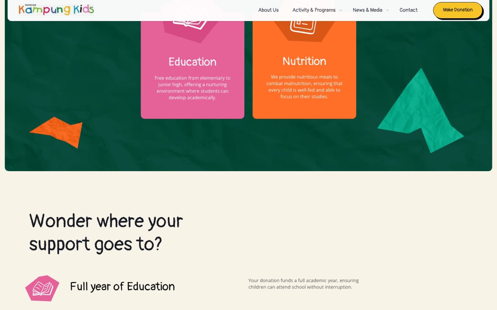 Kampung Kids website (non-profit, jakarta), section 2 of the homepage