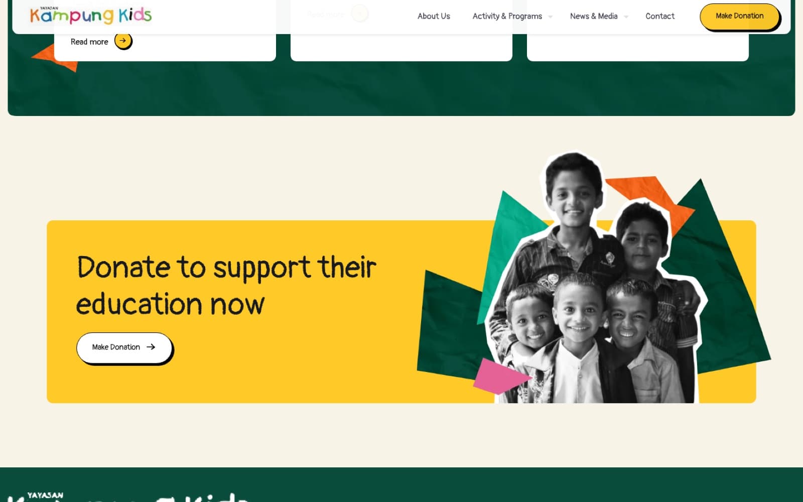 Kampung Kids website (non-profit, jakarta), section 4 of the homepage