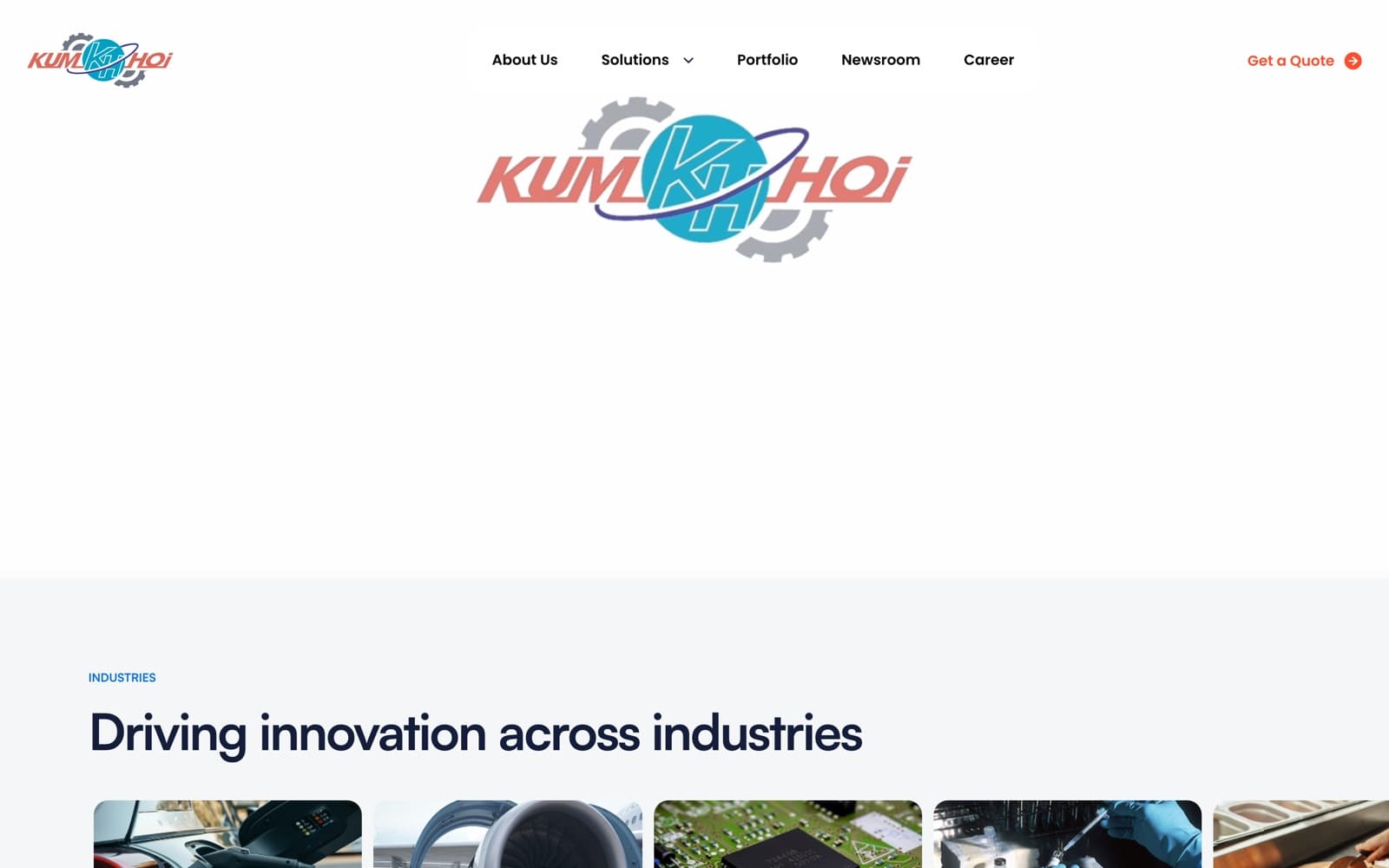 Kumhoi website (metal fabrication), section 1 of the homepage