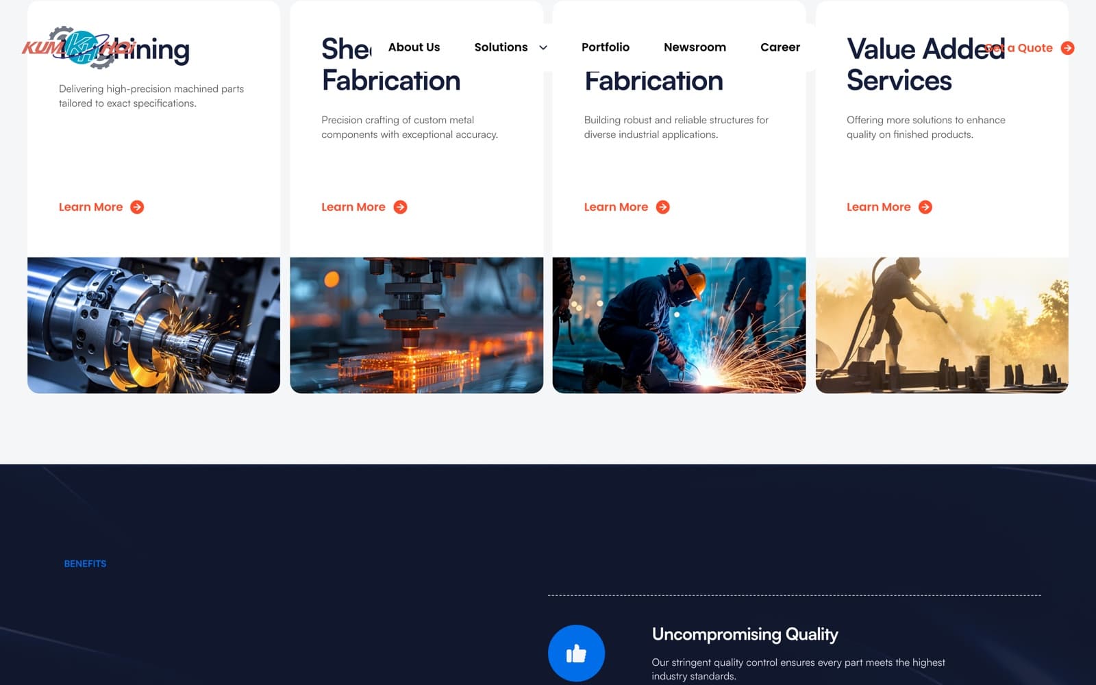 Kumhoi website (metal fabrication), section 2 of the homepage