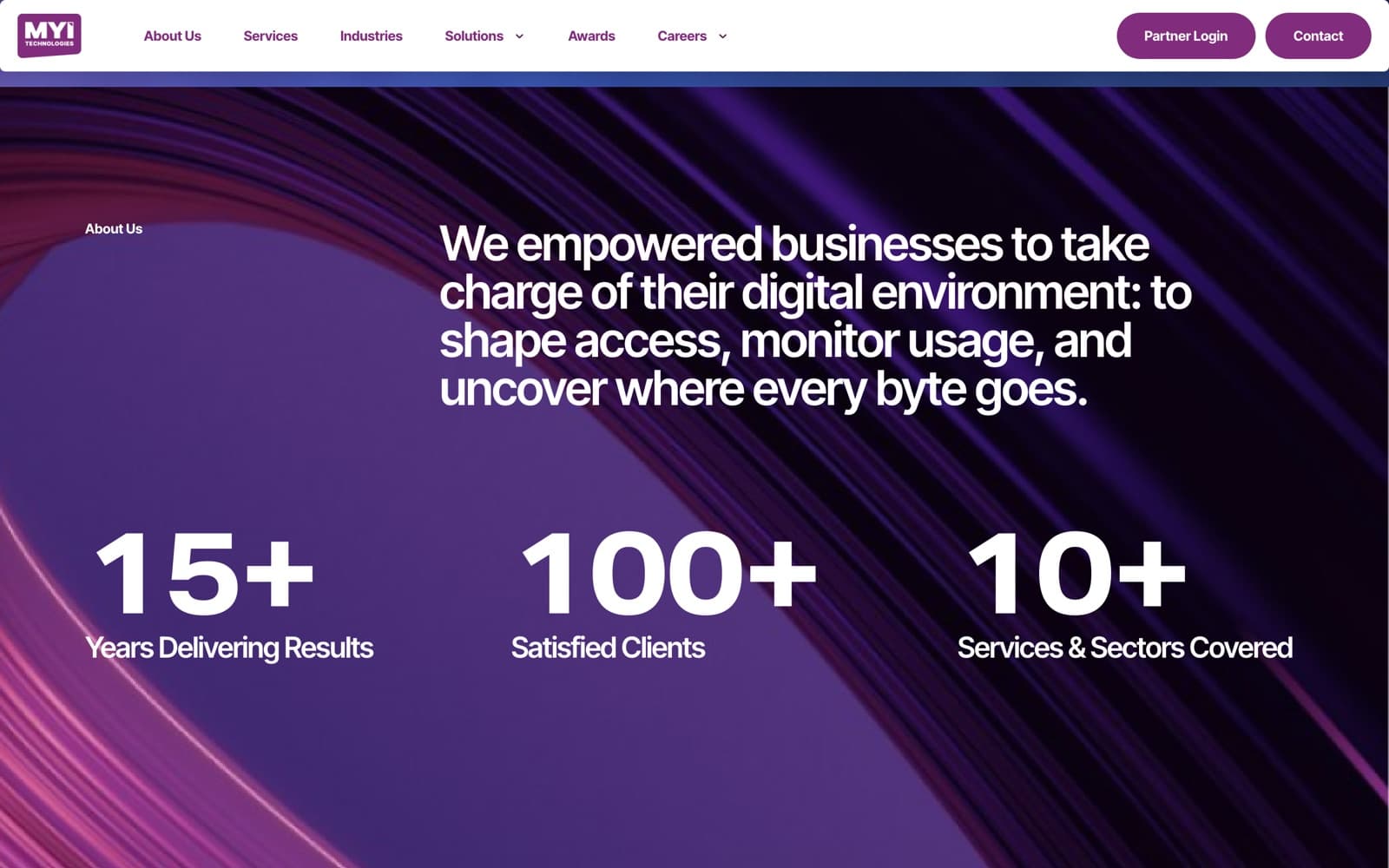 MYI Technologies website (it infrastructure), section 1 of the homepage