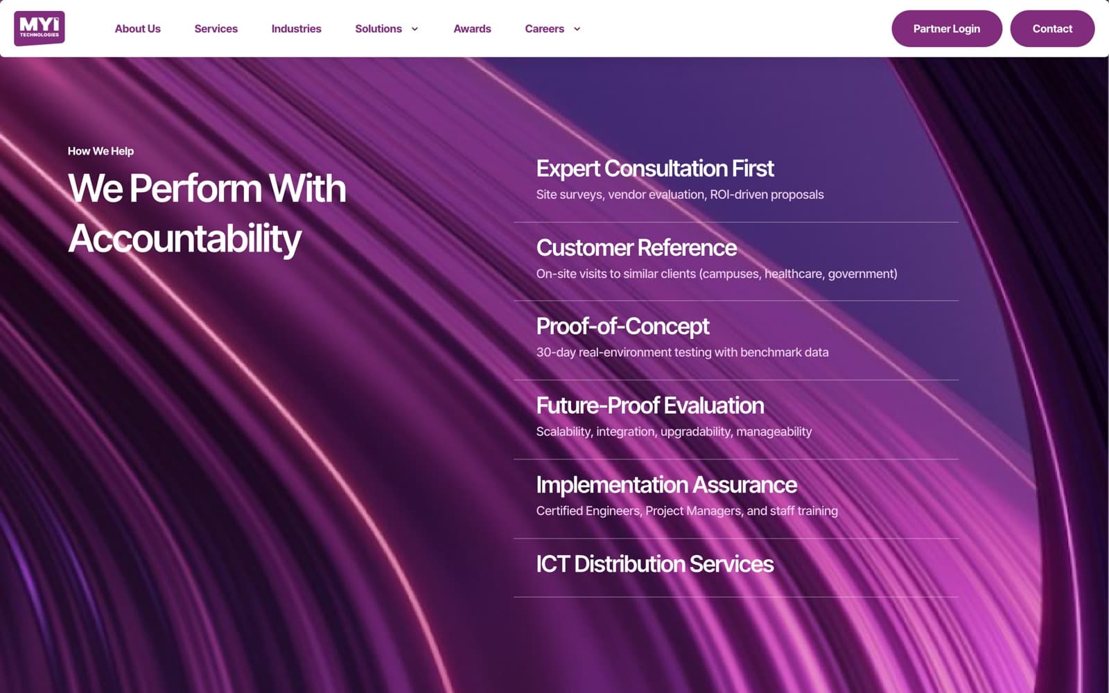 MYI Technologies website (it infrastructure), section 3 of the homepage