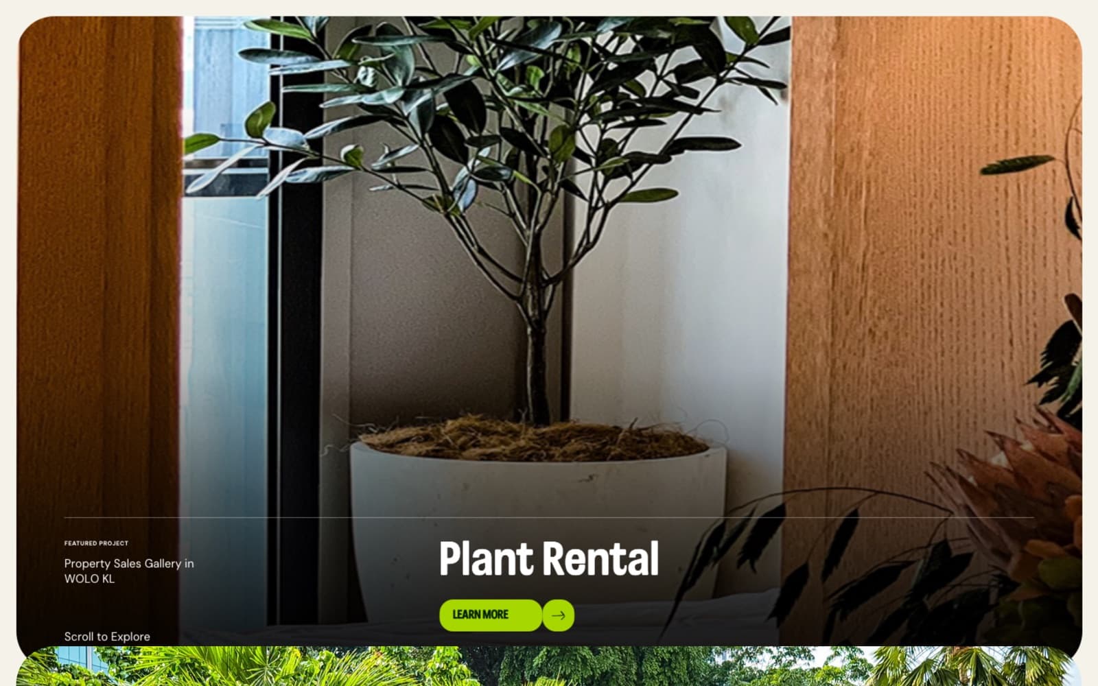 Rent-A-Pot website (landscaping and plant rental), section 2 of the homepage