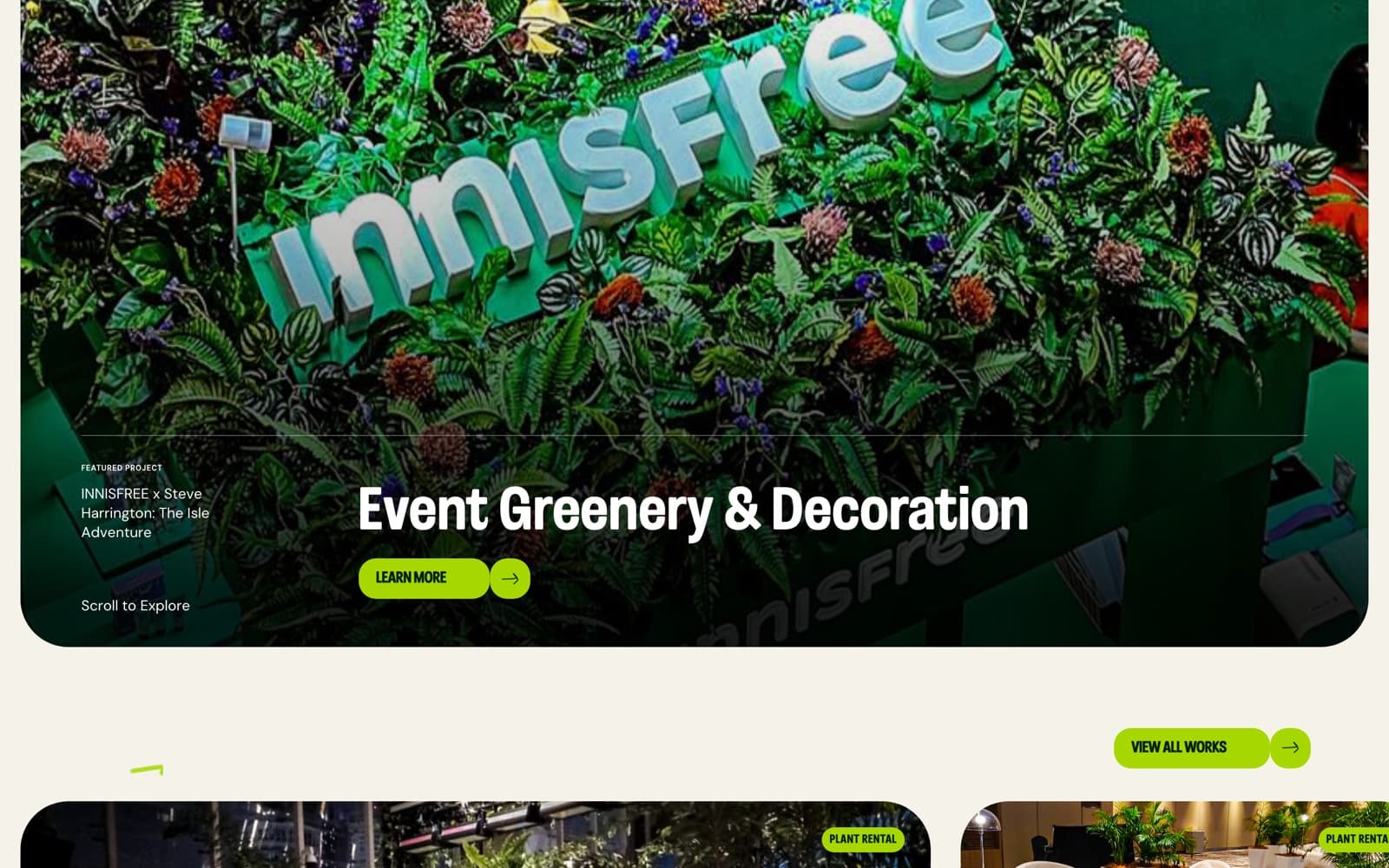 Rent-A-Pot website (landscaping and plant rental), section 3 of the homepage