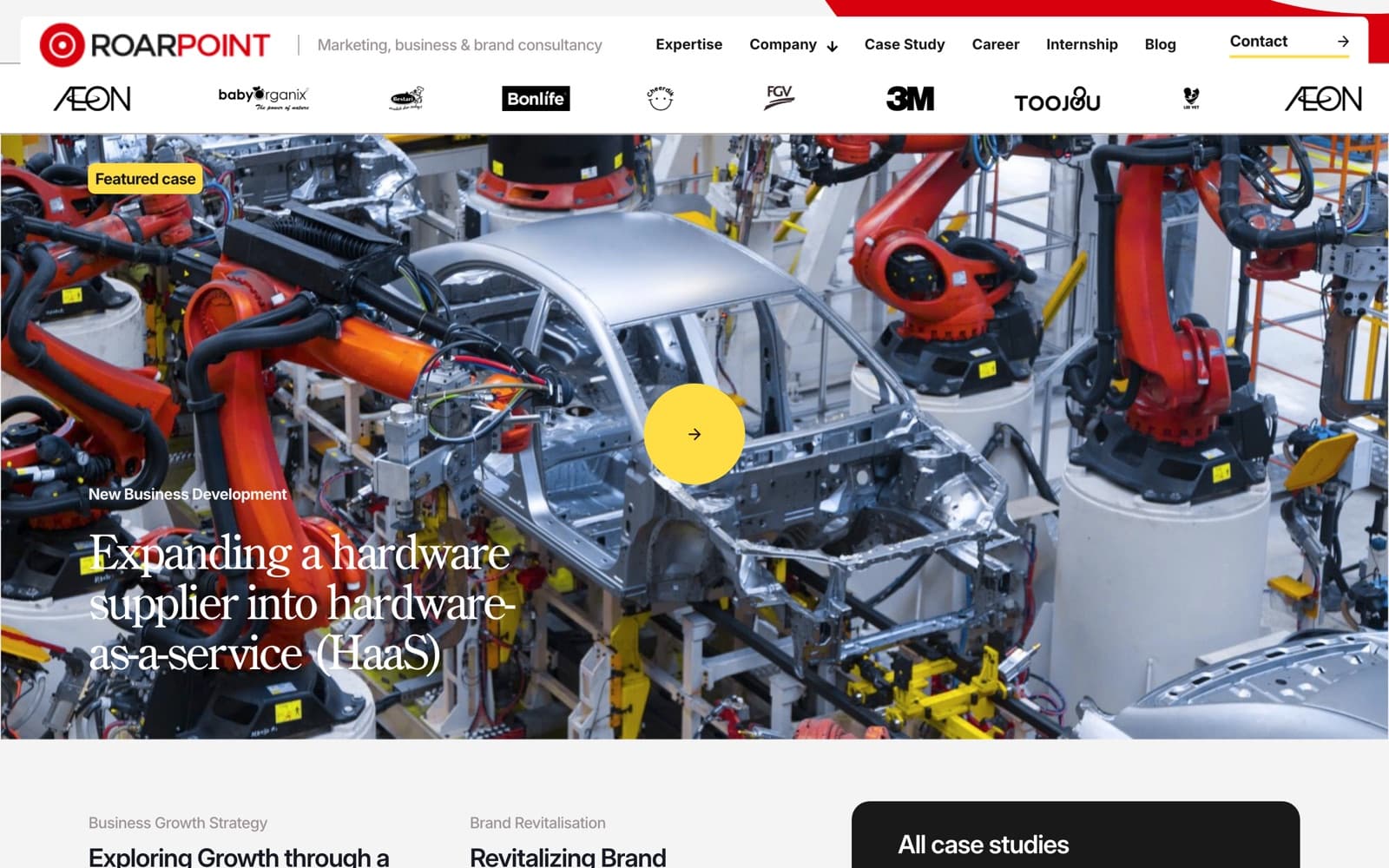 Roarpoint website (brand consultancy), section 1 of the homepage