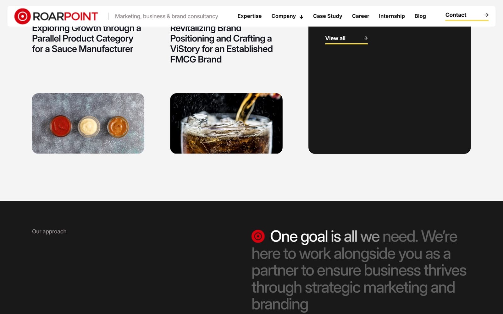 Roarpoint website (brand consultancy), section 2 of the homepage