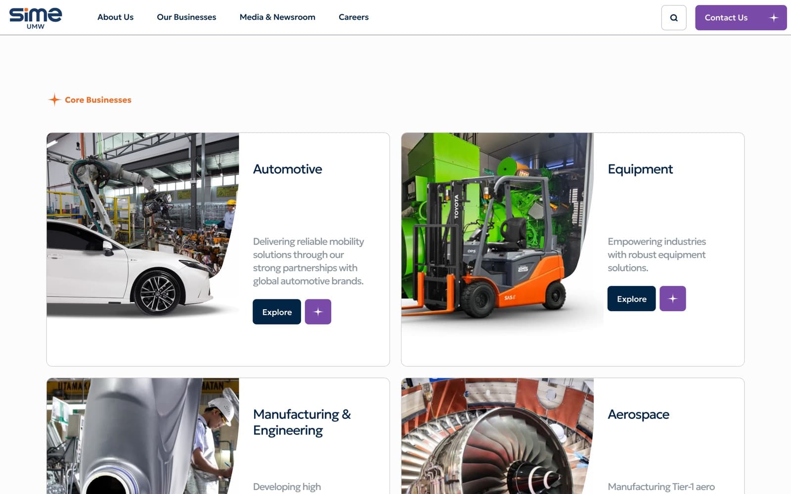 Sime UMW website (industrial group), section 2 of the homepage
