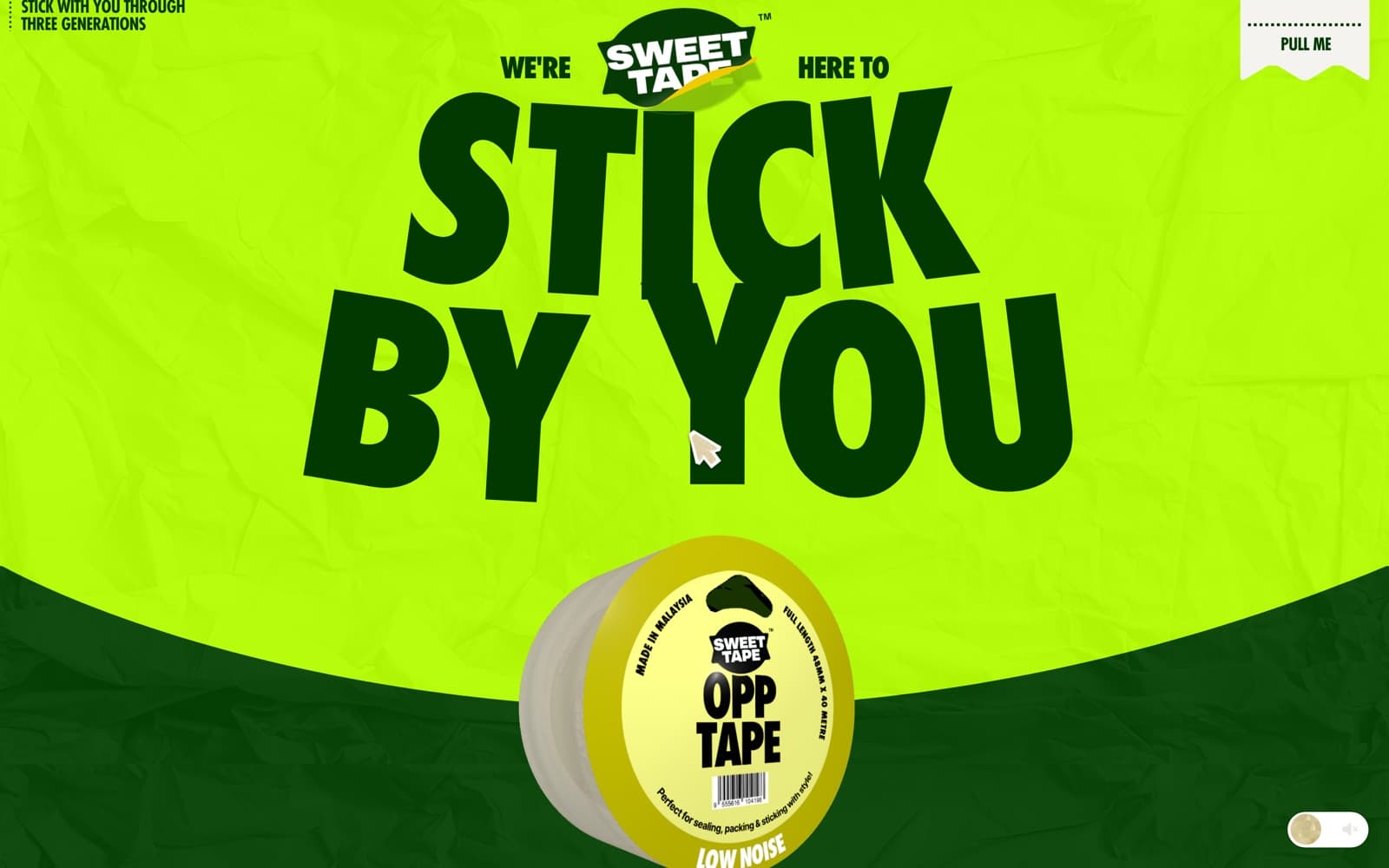 Sweet Tape website (tape maker, brand site), section 1 of the homepage