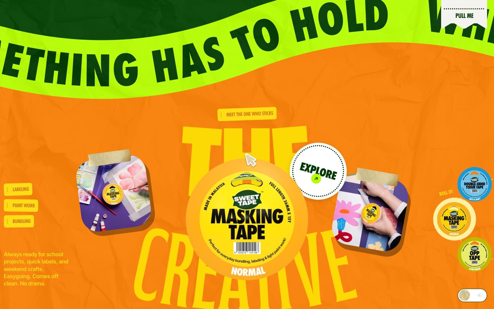 Sweet Tape website (tape maker, brand site), section 3 of the homepage