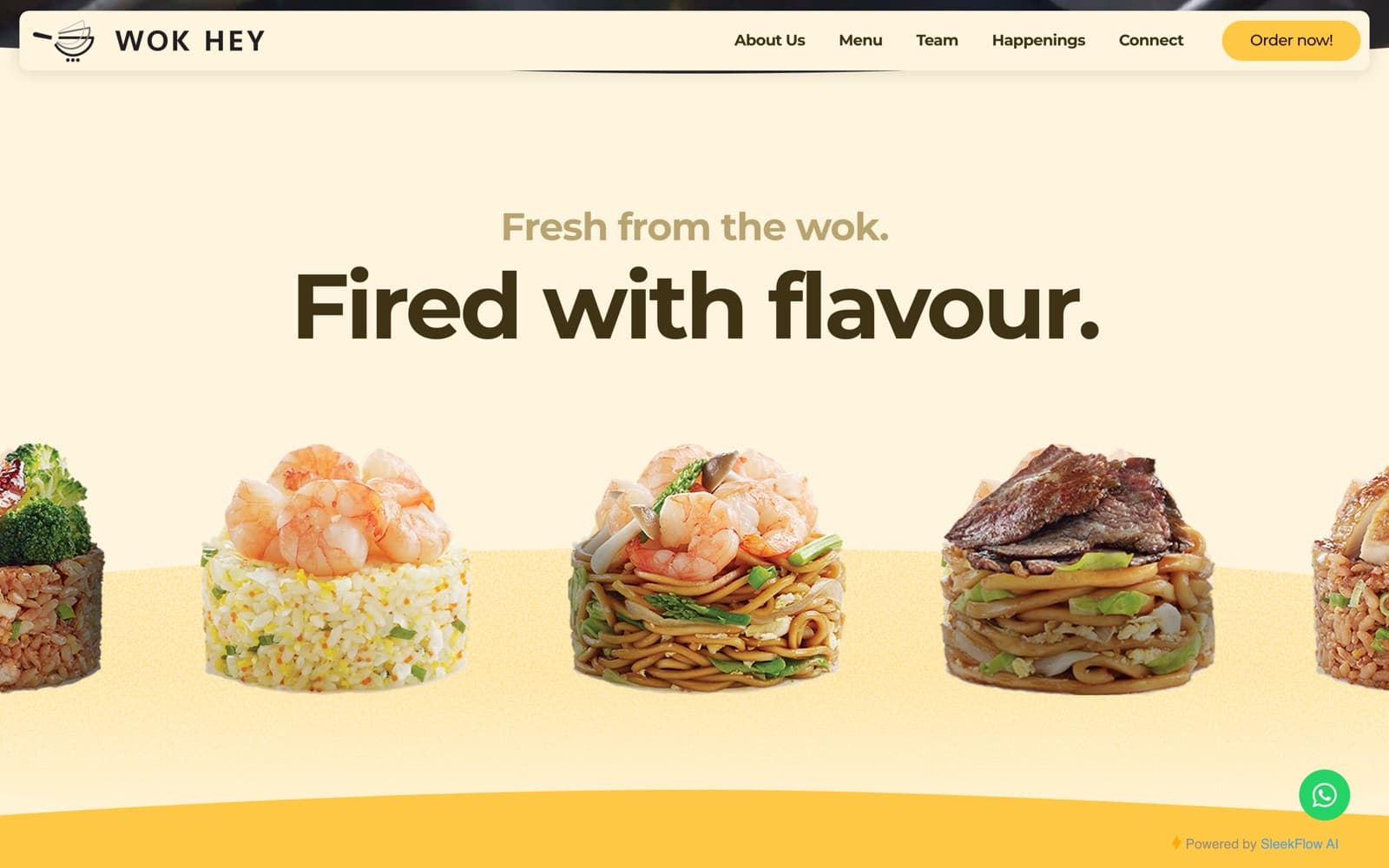 Wok Hey website (restaurant chain, online ordering), section 1 of the homepage