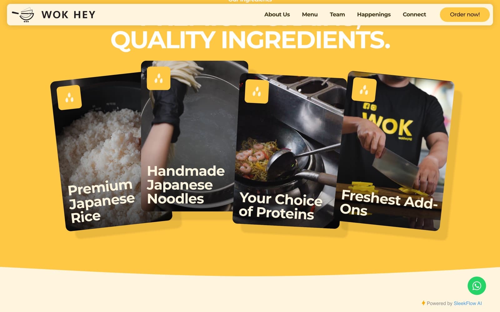 Wok Hey website (restaurant chain, online ordering), section 2 of the homepage