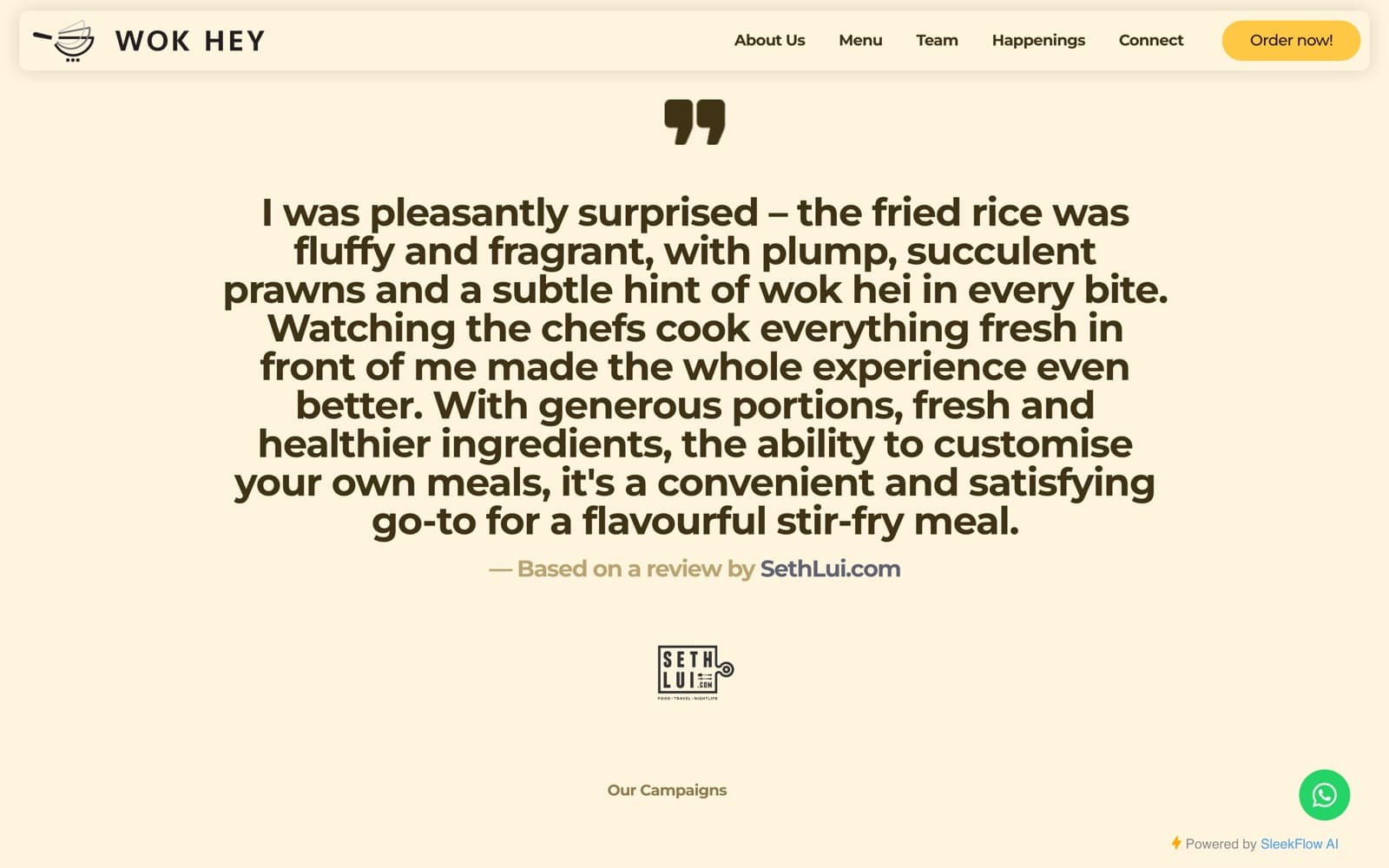Wok Hey website (restaurant chain, online ordering), section 3 of the homepage