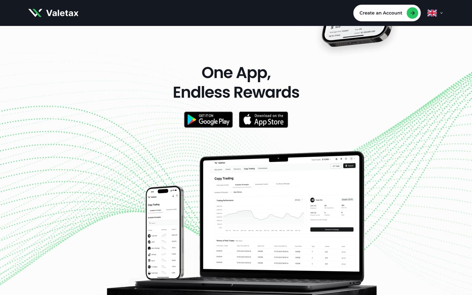 Valetax website (trading platform, campaign page), section 4 of the homepage